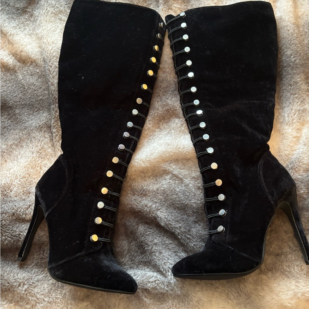 Black velvet boots